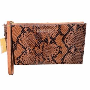 Michael Kors large zip clutch wristlet Python embossed leather NWT
